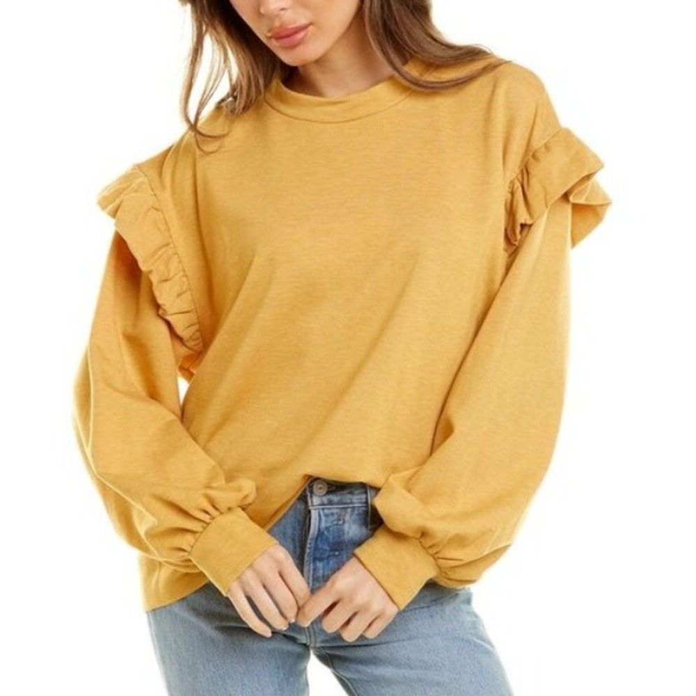 En Saison Mustard Yellow Ruffle Balloon‎ Sleeve Sweatshirt Small Boxy Oversized
